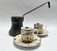 Набор Турка металл с длинной ручкой и 2 кофейные пары (сост. на фото)