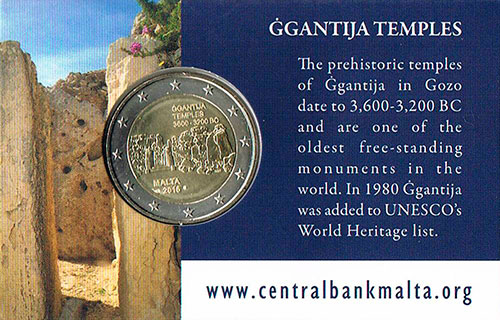 (011) Монета Мальта 2016 год 2 евро &quot;Храмовый комплекс Джгантия&quot;  Биметалл  Coincard