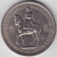 (1953) Монета Великобритания 1953 год 5 шиллингов "Елизавета II на коне"  Медь-Никель  UNC