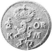 (№1661km231) Монета Швеция 1661 год frac12; Ouml;re (К. М.)