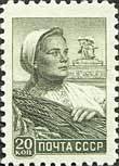 1958-105a Марка СССР Колхозница Офсет, Перф греб 12:12¼, 1959 г.   Стандартный выпуск III O