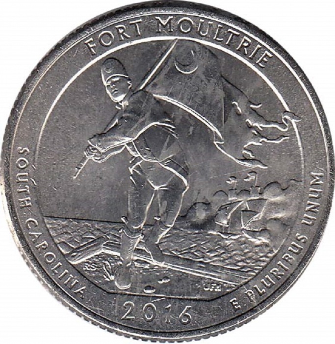 035s Монета США 2016 год 25 центов Форт Молтри  Медь-Никель  UNC