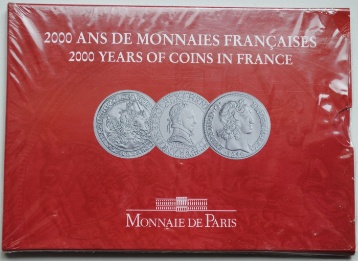 (2000, 3 монеты по 5 франков) Набор монет Франция 2000 год &quot;2000 лет монетам Франции&quot;  Буклет