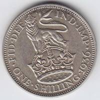 (1936) Монета Великобритания 1936 год 1 шиллинг "Георг V"  Серебро Ag 500  XF