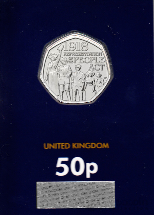 (2018) Монета Великобритания 2018 год 50 пенсов &quot;100 лет Закону о народе&quot;  Медь-Никель  Буклет