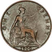 (1900) Монета Великобритания 1900 год 1 пенни "Королева Виктория"  Бронза  XF