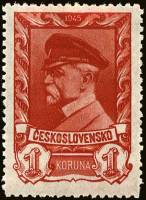 (1945-028) Марка Чехословакия "Т. Массарик (Красная)" ,  III O