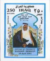 (№2002-102) Блок марок Ирак 2002 год "Саддам белый платок и черный плащ", Гашеный