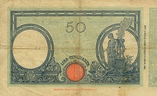 (№1934P-47c.11) Банкнота Италия 1934 год &quot;50 Lire (Fascio)&quot; (Подписи: Azzolini and Cima)