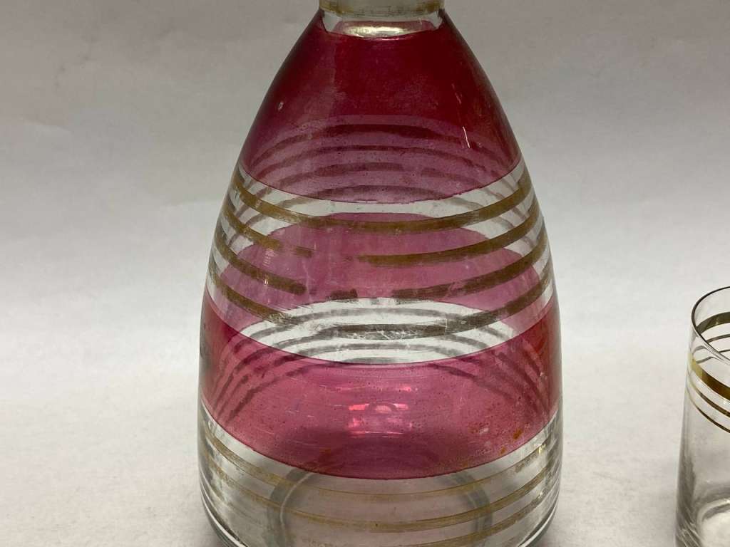 Графин + 5 стопок, стекло, позолта СССР