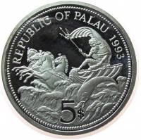 (№1993km4) Монета Палау 1993 год 5 Dollars