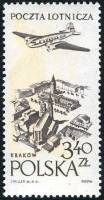 (1957-046) Марка Польша "Над рынком в Кракове"   Самолет над городами I Θ