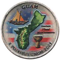 (053d) Монета США 2009 год 25 центов "Гуам"  Вариант №2 Медь-Никель  COLOR. Цветная