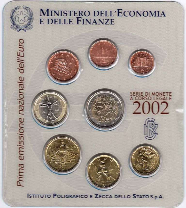 (2002, 8 монет) Набор монет Италия 2002 год &quot;Данте Алигьери&quot;  Буклет