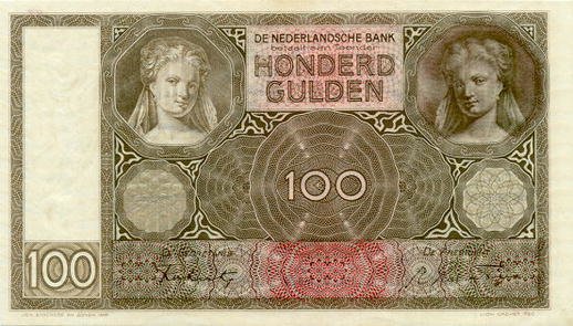 (№1943P-51c.11) Банкнота Нидерланды 1943 год &quot;100 Gulden&quot;