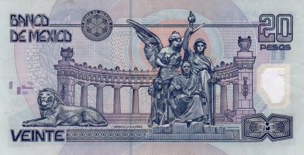 (,) Банкнота Мексика 2001 год 20 песо &quot;Бенито Хуарес&quot;   UNC