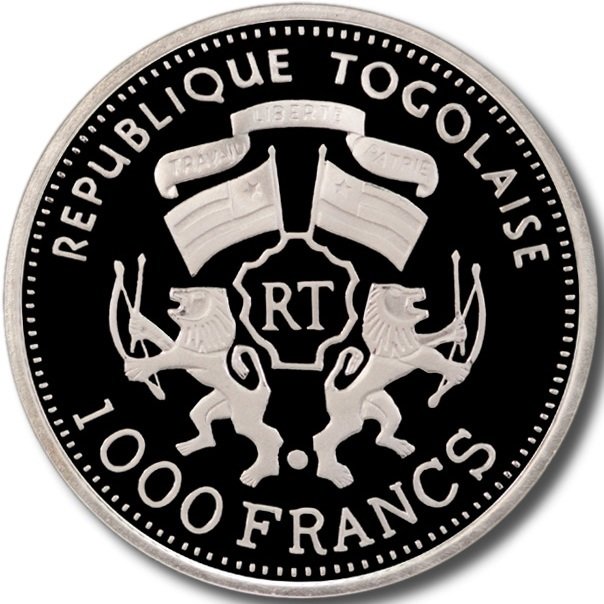 (2002) Монета Того 2002 год 1000 франков &quot;Дуглас DC-4&quot;  Цветная Серебро Ag 999  PROOF