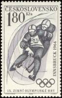 (1964-002) Марка Чехословакия "Санки"    Зимние Олимпийские Игры 1964, Инсбрук III Θ