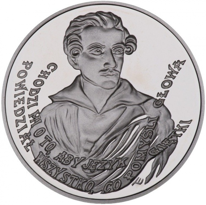 1999 Монета Польша 1999 год 10 злотых Юлиуш Словацкий  Серебро Ag 925  PROOF