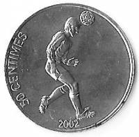 (№2002km75) Монета Демократическая Республика Конго 2002 год 50 Centimes (Футбол)