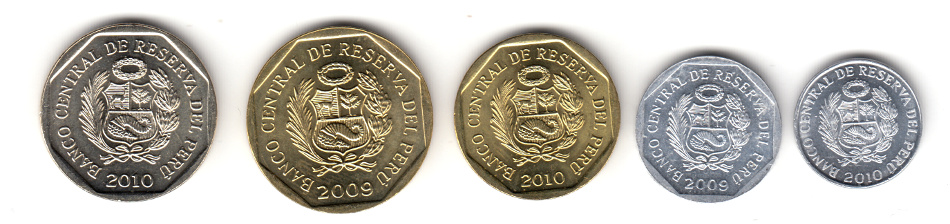 2009-2010, 5 монет Набор монет Перу 2009-2010 год    UNC