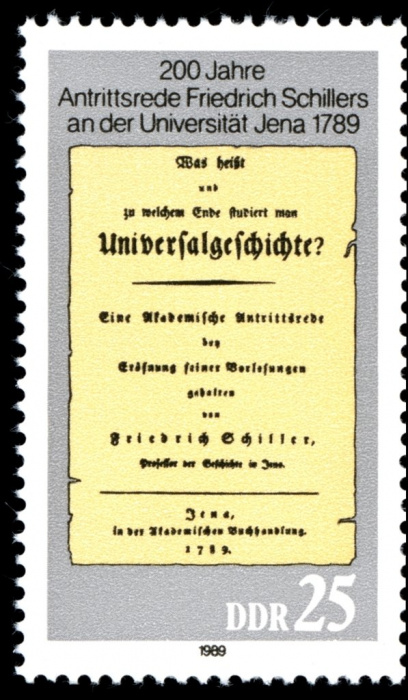 (1989-041) Марка Германия (ГДР) &quot;Текст (1)&quot;    Выступление Шиллера в Йене II Θ