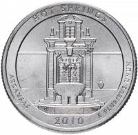 (001p) Монета США 2010 год 25 центов "Хот-Спрингс"  Медь-Никель  UNC