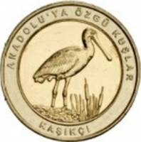 (2019) Монета Турция 2019 год 1 куруш "Колпица" Внешнее кольцо белое Биметалл  UNC