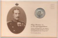 1937 Монета Дания 1937 год 2 кроны Кристиан X 25 лет коронации  Серебро Ag 800  Буклет