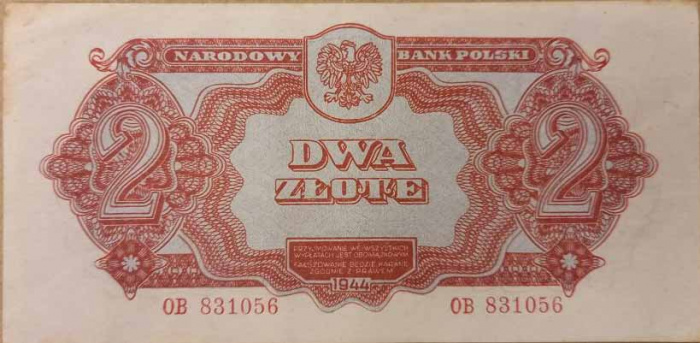 (1944) Банкнота Польша (Советская администрация) 1944 год 2 злотых    XF