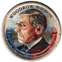 28p Монета США 2013 год 1 доллар Вудро Вильсон  Вариант №2 Латунь  COLOR. Цветная