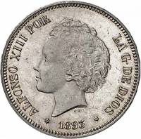 () Монета Испания 1893 год 1  ""   Биметалл (Серебро - Ниобиум)  UNC