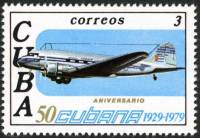 (1979-071) Марка Куба "Самолет 3"    50 лет авиакомпании CUBANA III Θ