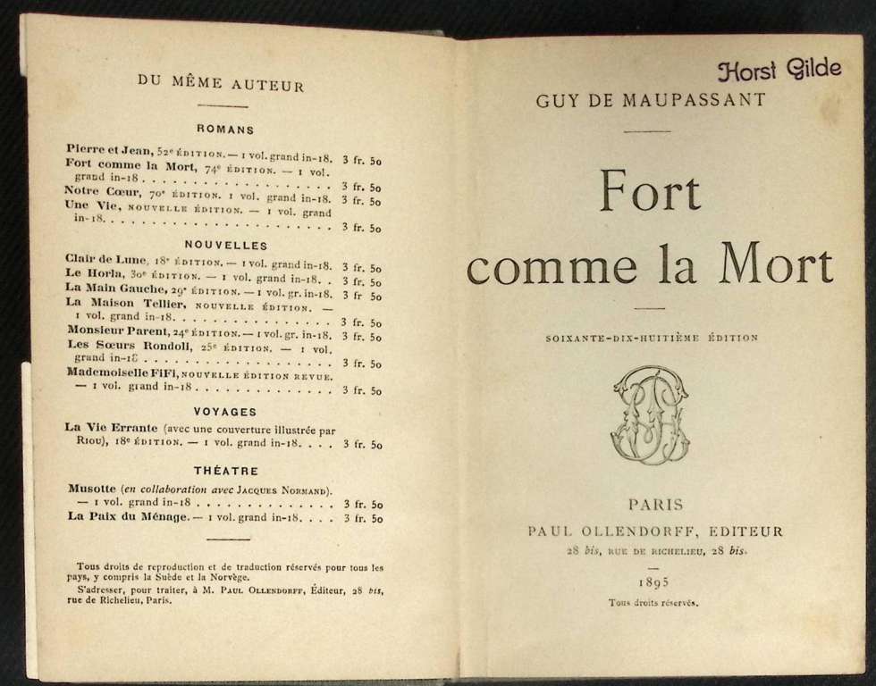 Книга &quot;Fort comme la Mort&quot; Ги де Мопассан Paris 1895 Твёрдая обл. 354 с. Без илл.