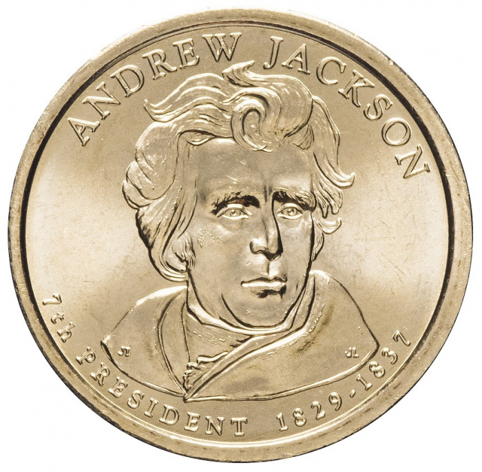 (07d) Монета США 2008 год 1 доллар &quot;Эндрю Джексон&quot; 2008 год Латунь  UNC