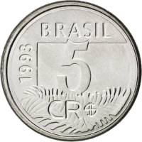 (№1993km627) Монета Бразилия 1993 год 5 Cruzeiros Reais (Попугаи, Araraacute)
