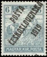 (1919-142) Марка Чехословакия "Жнец (Сине-зеленая)"    Марки Австрии и Венгрии, с черной или синей п