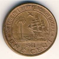 () Монета Либерия 1960 год 1  ""   Алюминиево-Никелево-Бронзовый сплав (Al-Ni-Br)  UNC