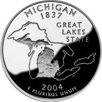 (026s, Ag) Монета США 2004 год 25 центов "Мичиган"  Серебро Ag 900  PROOF