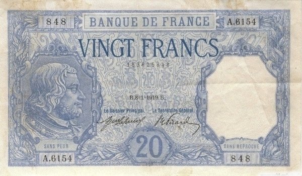 (№1919P-74a.4) Банкнота Франция 1919 год &quot;20 Francs&quot;