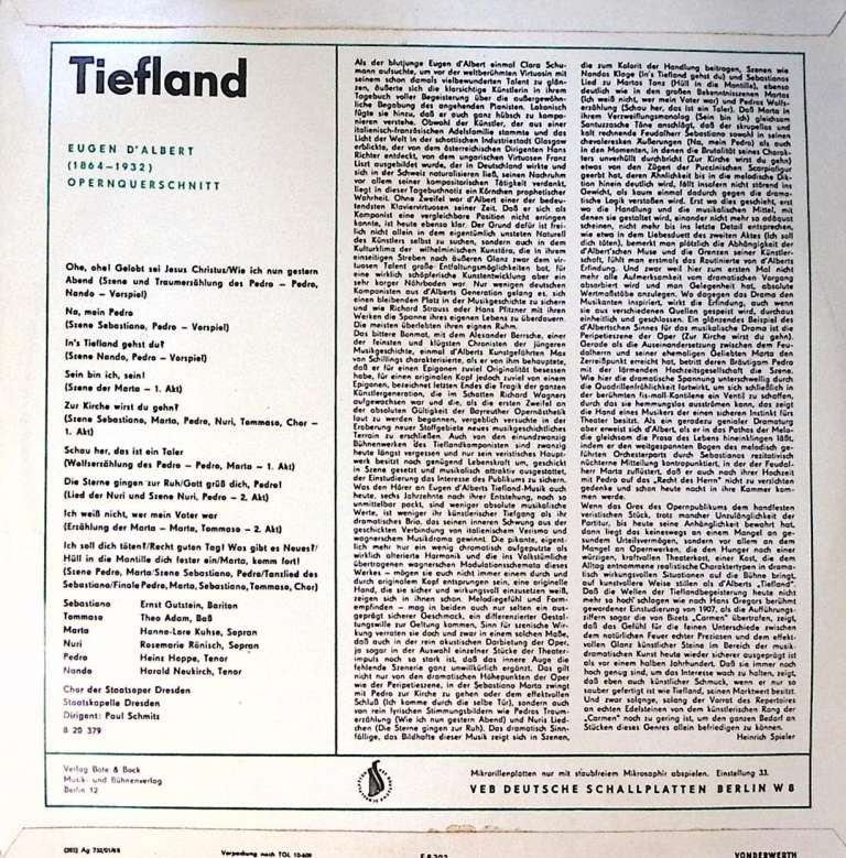 Пластинка виниловая , Долина Tiefland ETERNA 300 мм. Excellent