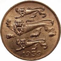 (1939) Монета Эстония 1939 год 1 цент   Бронза  UNC