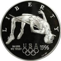 (1996d) Монета США 1996 год 1 доллар "ХХVI Летняя олимпиада Атланта"  Прыжки в высоту Серебро Ag 900
