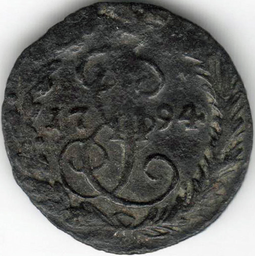 (1794, ЕМ) Монета Россия-Финдяндия 1794 год 1/2 копейки   Деньга Медь  VF