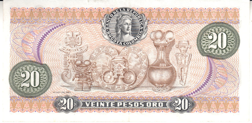 (,) Банкнота Колумбия 1975 год 20 песо &quot;Франсиско де Калдас&quot;   XF