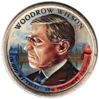 28p Монета США 2013 год 1 доллар Вудро Вильсон  Вариант №2 Латунь  COLOR. Цветная