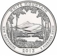 016s Монета США 2013 год 25 центов Белые горы  Медь-Никель  UNC
