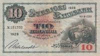 (,) Банкнота Швеция 1928 год 10 крон    UNC