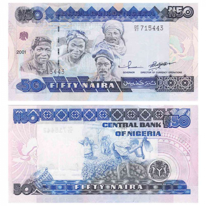 (,) Банкнота Нигерия 2001 год 50 найра &quot;Люди&quot;   UNC