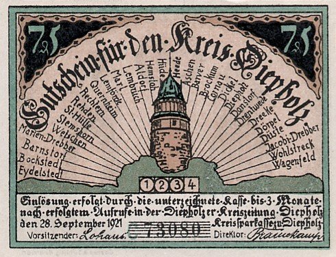 (№1921) Банкнота Германия 1921 год &quot;75 Pfennig&quot;